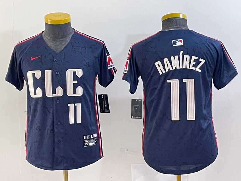 Youth Cleveland Guardians #11 Jose Ramirez Number Navy 2024 City Connect Limited Stitched Jersey->mlb youth jerseys->MLB Jersey